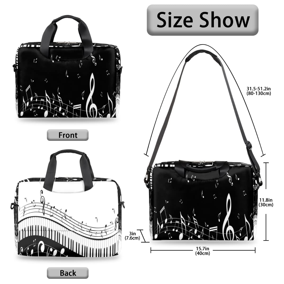 Caso del manicotto del computer portatile di note di pianoforte musicale per 13-16 pollici stampa piano portatile borsa a tracolla borsa borsa a tracolla messenger borsa
