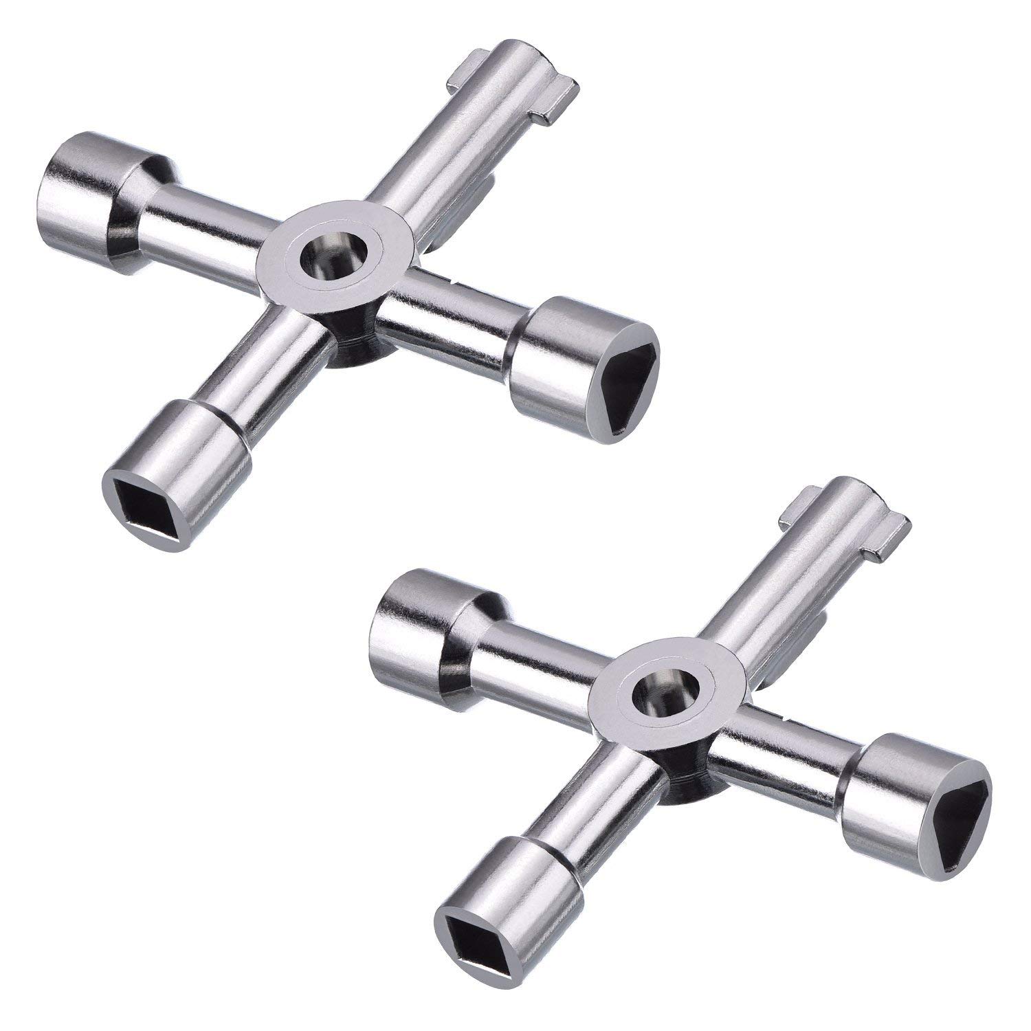 Akord Silver 2 Pack Electric Cabinet Keys Gas Meter Keys Utility 4-Way Keys For Multi-Application (Silver)