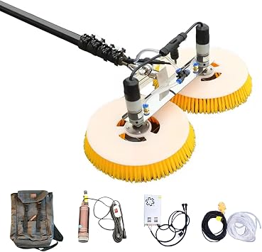 Telescopic Rod PV Panel Wash Cleaning Machine, 70cm Double Head Rotating Cleaning Brush, Water Powered Pole Kit, Automatic Solar Panel Cleaning Tools,6M