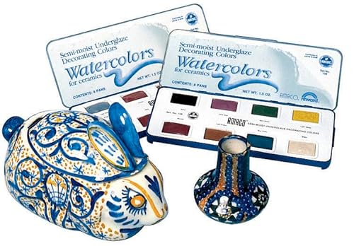 AMACO Non-Toxic Semi-Moist Underglaze Set - A in Pan, 1.5 oz, Assorted Color, Set of 8