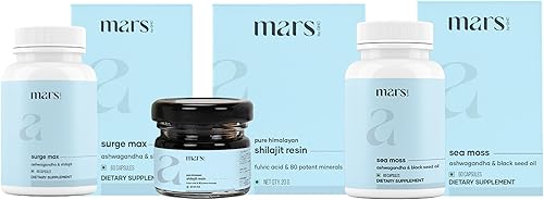 Mars by GHC Performance Plus Combo  Tapas Surge Max, resina pura de Shilajit del Himalaya, cápsulas de semillas negras y musgo marino natural  Apoya