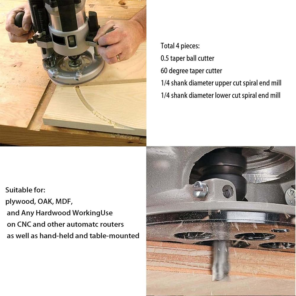 POWERTEC Solid Carbide Up Cut Spiral Router Bit – 1/8” Cutting Diameter, 1/4” Shank For CNC & Hand Routers (Clean Wood & Plastic Cuts)