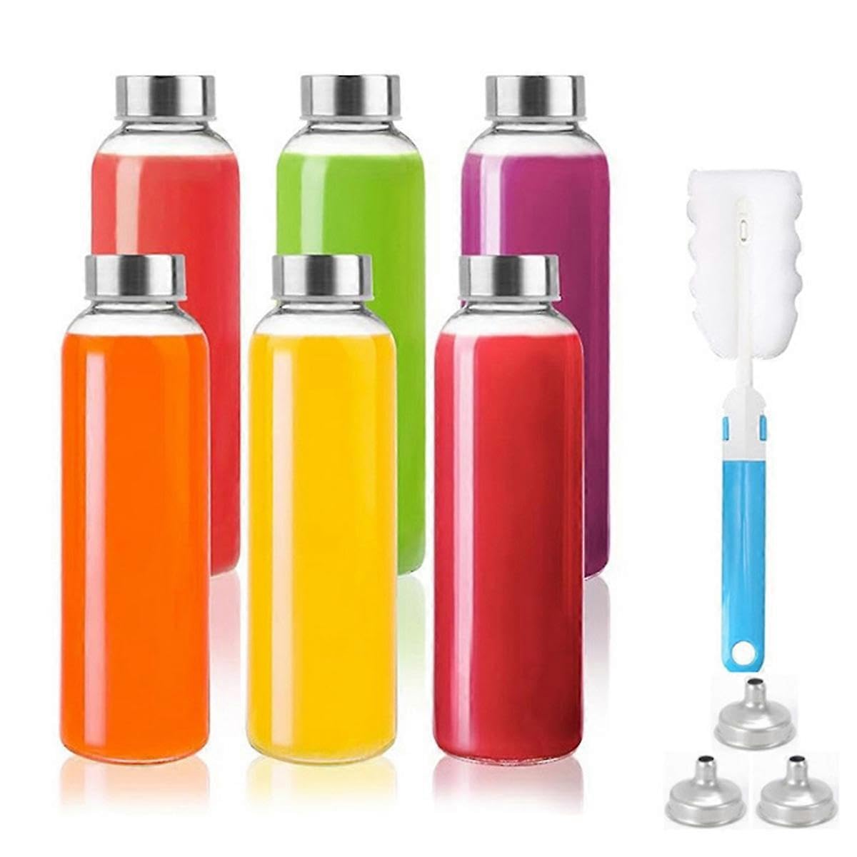 JOYHAPPST Transparent Glass Bottles for Storing Juice Water Bottles Leakproof Water Bottles 6-Pack Glass Juice Bottles with Lids