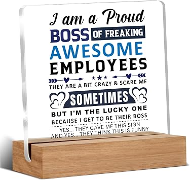 Funny Boss Gifts for Men Women, Boss Day Gift, Bosses Gifts from Employees, Bosses Office Decorative Signs Plaque for Desk