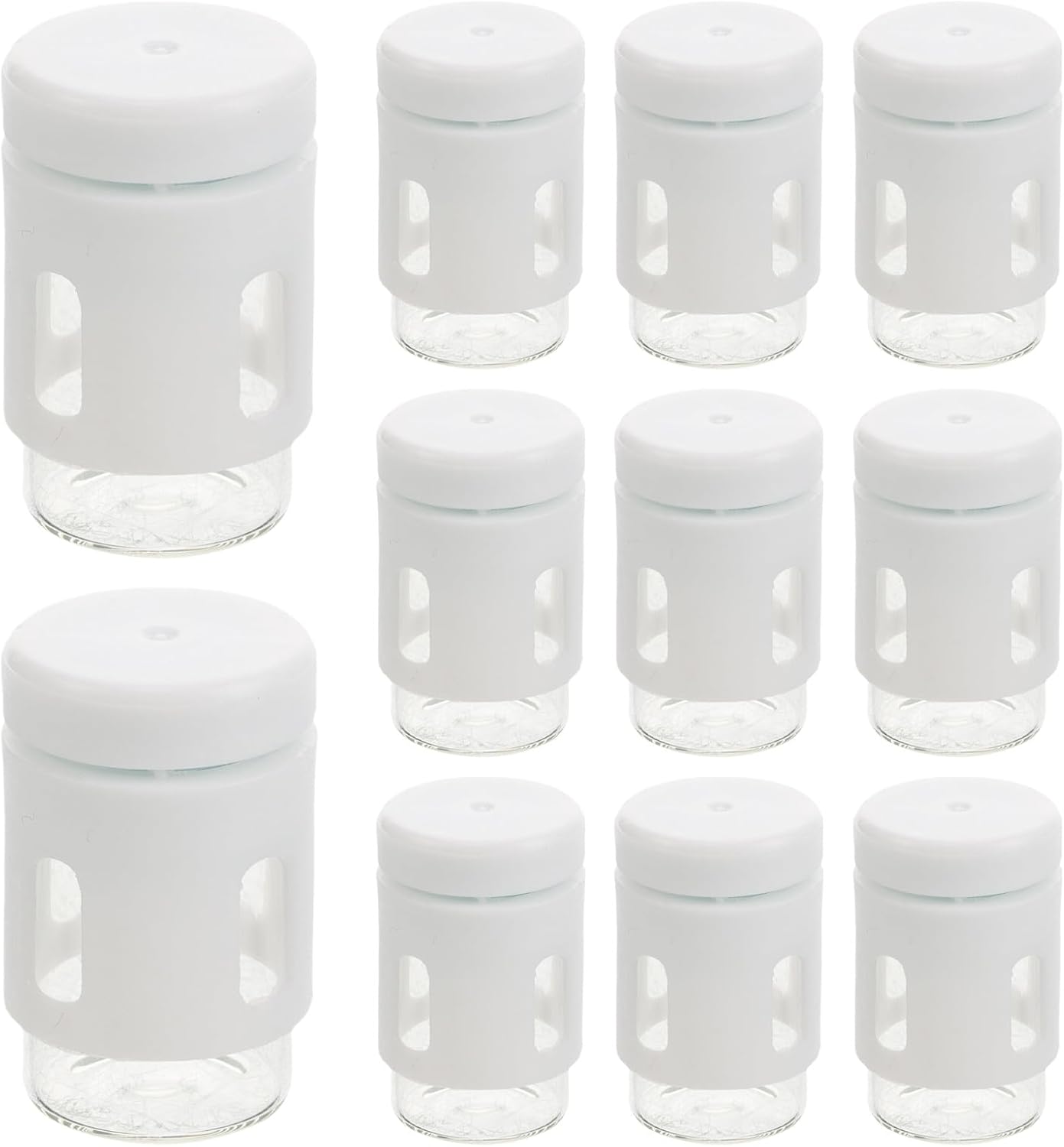 30pcs Tiny Glass Vials with Caps - 5ml/0.2oz Leakproof Small Bottles - Mini Sample Jars with Plastic Stoppers & Sleeves for Essential Oils, Perfume, Liquid
