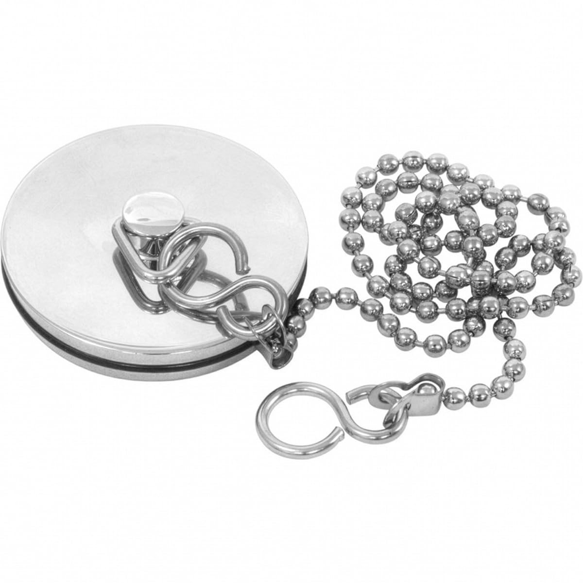 Merriway BH03912 38mm 1.1/2 inch Chrome Plated Metal Basin Sink Plug Stopper with 300mm 12-inch Polished Chrome Ball Chain and S-Hook