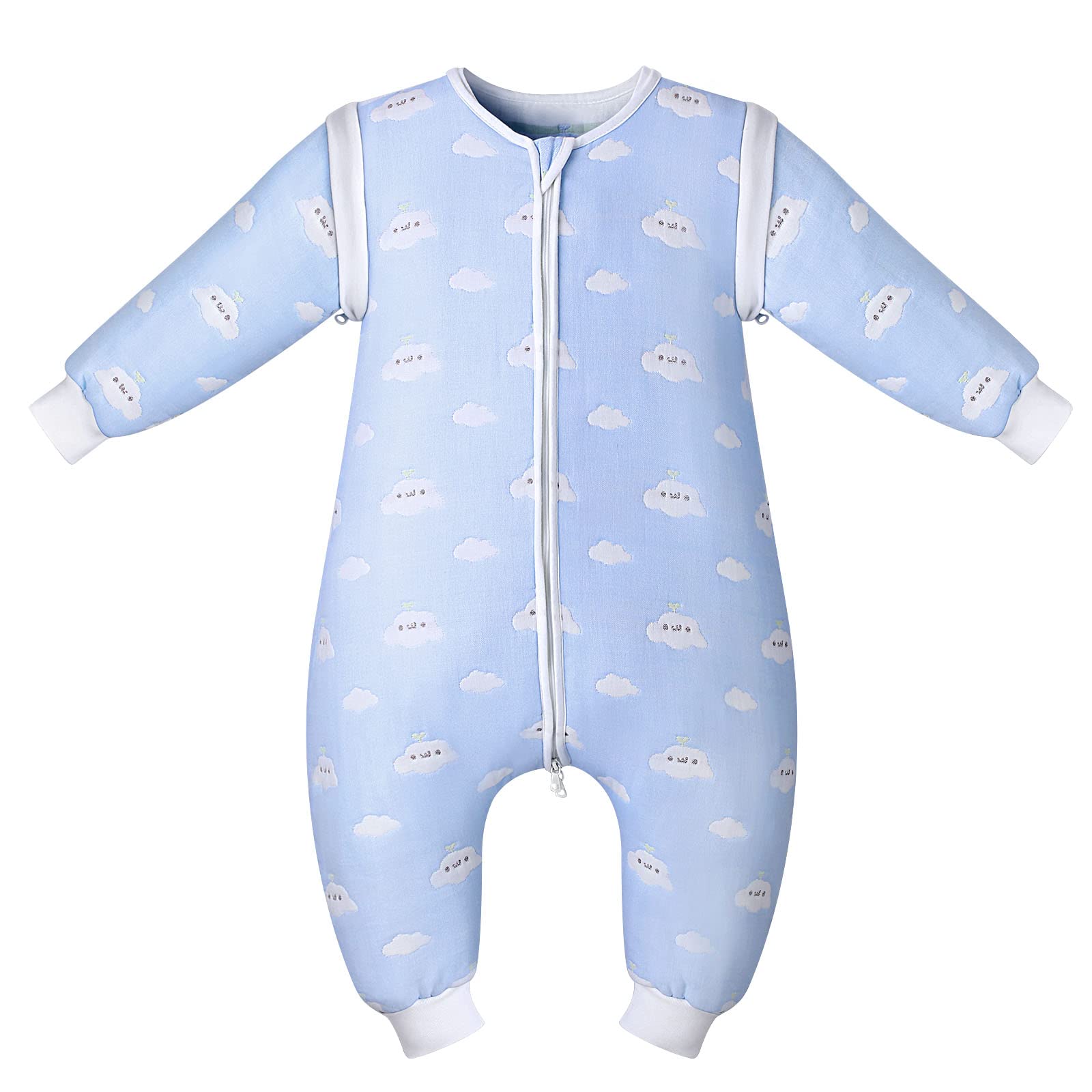 Lictin Saco de Dormir con Pies y Manga 2.0TOG-Saco de Dormir Bebe Niños con Mangas Extraíbles para 12-36 Meses de 80 (Motivo de Cielo Azul y Nubes Blancas)
