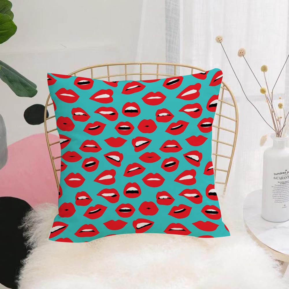 HYOSXW Cushion Cover,Throw Pillow Case Home Decorative for Living Room Bedroom Sofa Chair 16X16 Inch,Kiss, Woman mouth red lipstick girl expressing different stars,Pillowcase 40X40cm