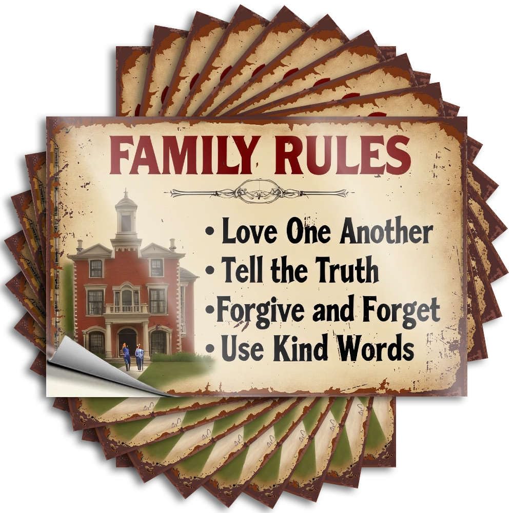 Decal Vintage Outdoor Decor Waterproof Vinyl Sticker | Family Rules: Love, Truth, Forgive, Kind Words. Western Hat for Texas DIY Projects(12X18CM)