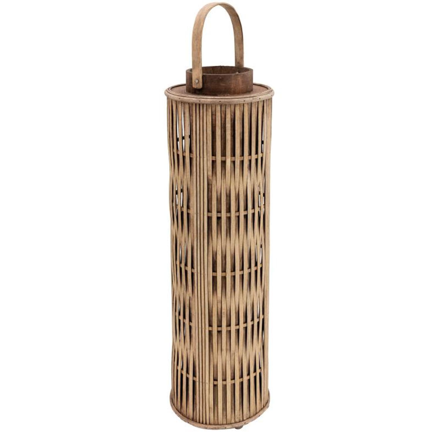AUBRY GASPARD - Lanterne en Pin et Verre - Naturel - Ø 18 cm - Hauteur 60 cm - Poids 1 kg - avec Poignée en Pin - Élégant Photophore pour Ambiance Chaleureuse à la Maison
