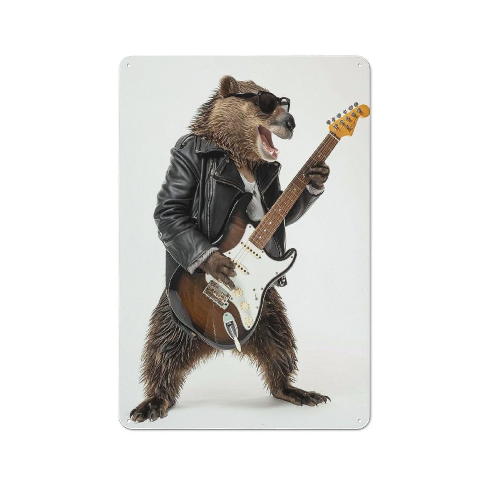 Junmoney Style-23 Beaver Guitar Creative Metal Wall Decor 30X20cm, Decorative Metal Sign For Office, Study, Studio Or Hallway