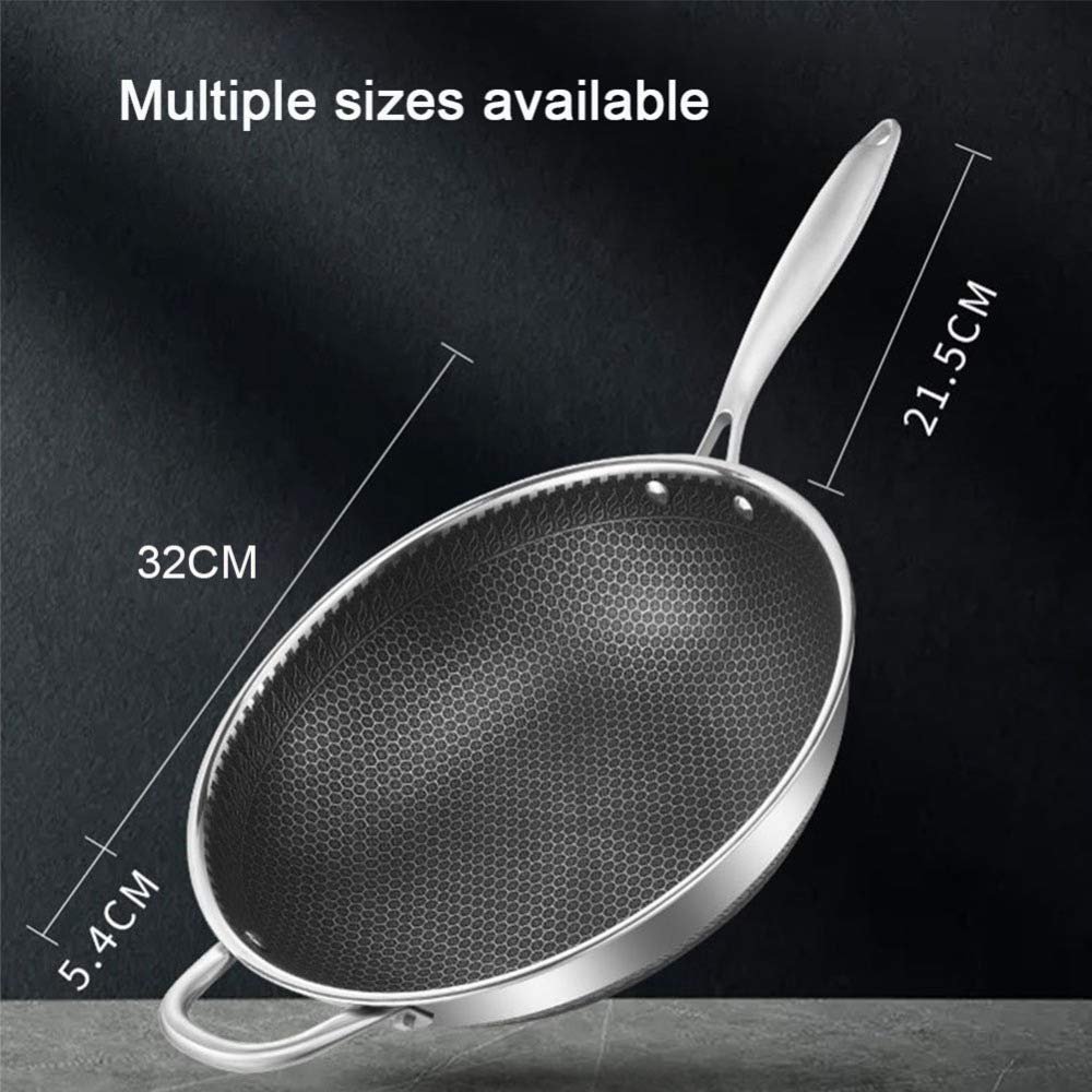 Wok,Sartén,Wok De Inducción Profesional De Acero Al Carbono Antiadherente,con Mango,Apto para Todas Las Estufas De Gas,Sartenes Fáciles De Limpiar,Incluida Cocina De Inducción / 34Cm (32Cm)
