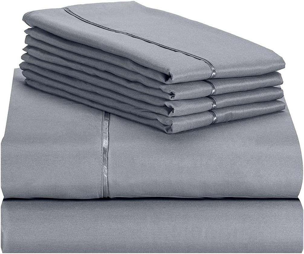 Lexington Elegance 18 inch Deep Pockets 6 Piece Bed Sheet Sets Wrinkle Free (Light Grey, Queen)