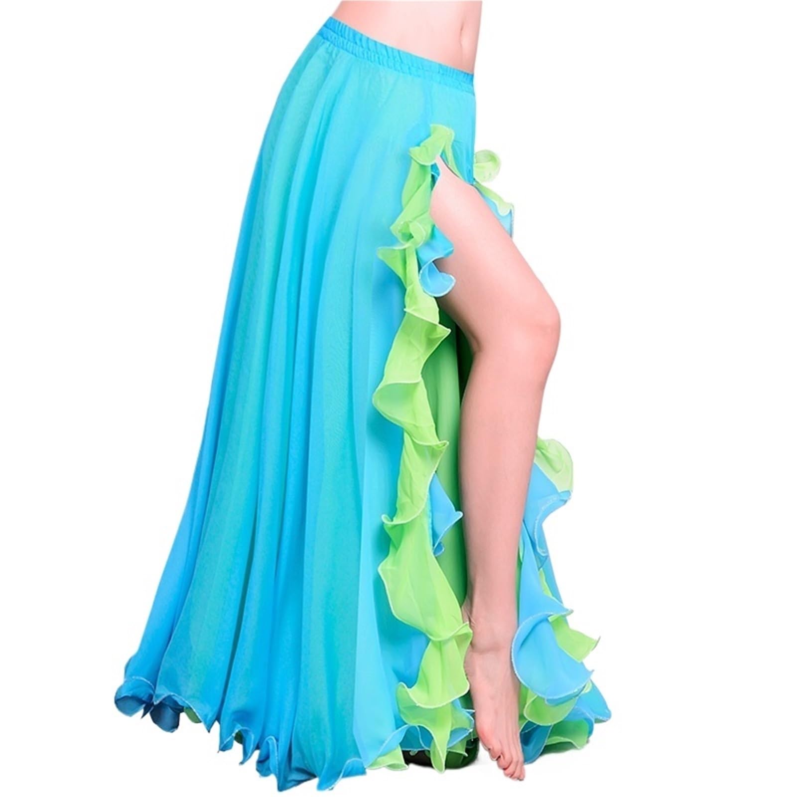 Damen Bauchtanz Kleid Set Schlitz-Chiffon-Rock, Bauchtanz-Rock for Frauen, Bauchtanz-Kostüme, Bauchtanz-Kleid, Lotusblatt-Performance-Maxirock, lang