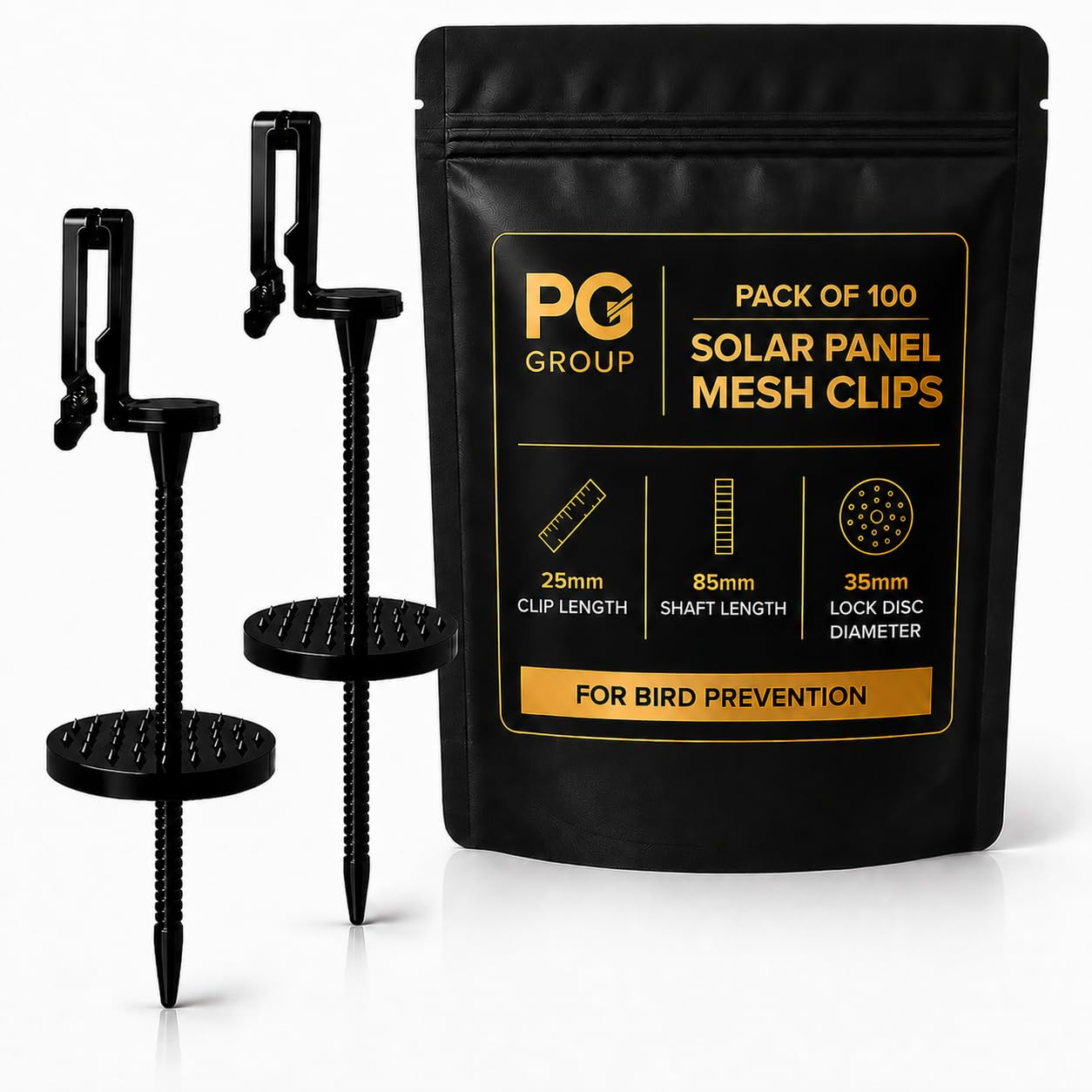Pg Black Solar Panel Mesh Fixing Clips – No Drill Installation For Bird Proofing Mesh – Stops Pigeons, Critters & Small Animals Accessing Roof Panels (Nylon) (100)