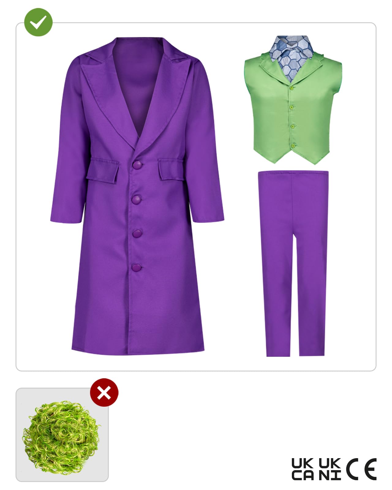 Funidelia Costume Ufficiale di Joker per bambino, Include giacca, gilet con colletto e cravatta e pantaloni, Supereroi, DC Comics - Completo per bambini per feste, Carnevale e Halloween