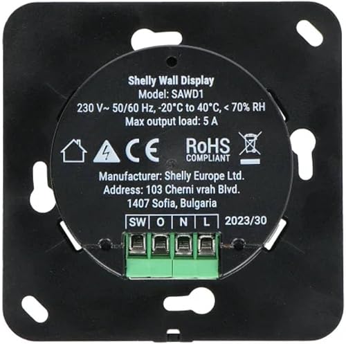 Shelly Wall Display Noir + Blu H&T Noir – Kit domotique Wi-Fi, Panneau de contrôle avec relais interrupteur 5A et Capteur de température et d’humidité, Fonction thermostat, Mesure consommation énergie - 5