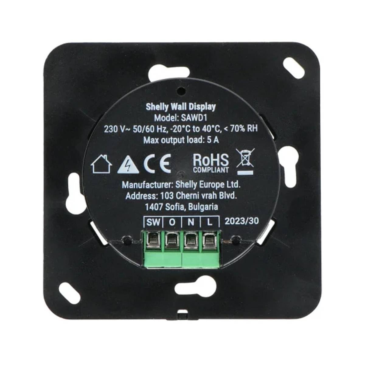 Shelly Wall Display Noir + Blu H&T Noir – Kit domotique Wi-Fi, Panneau de contrôle avec relais interrupteur 5A et Capteur de température et d’humidité, Fonction thermostat, Mesure consommation énergie