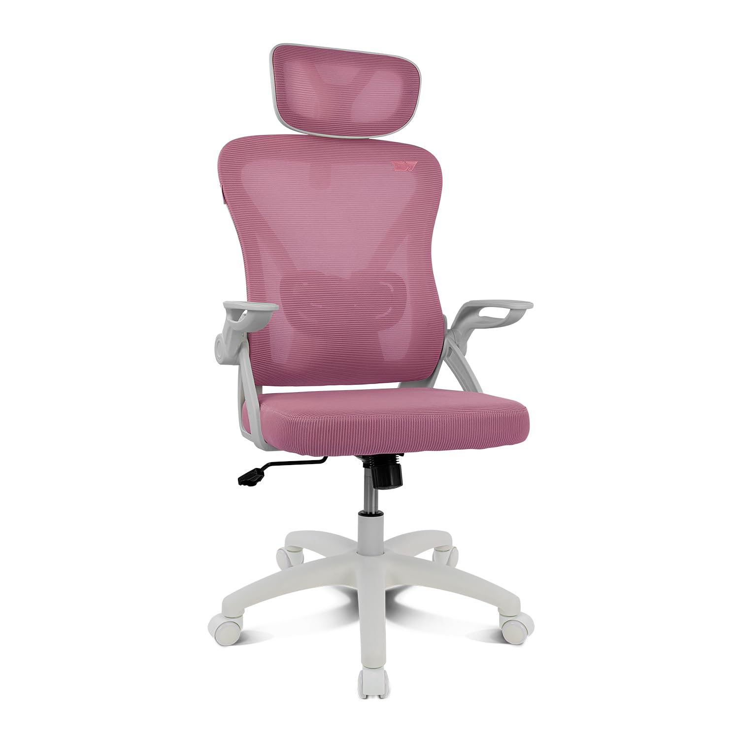 DRIFT GAMING DRAIR35 – Silla Escritorio Ergonómica Oficina y Hogar de Malla tensada Transpirable, Reclinable 90-120°, Reposacabezas y Reposabrazos Abatibles, Soporta hasta 120 kg, Rosa-Blanco
