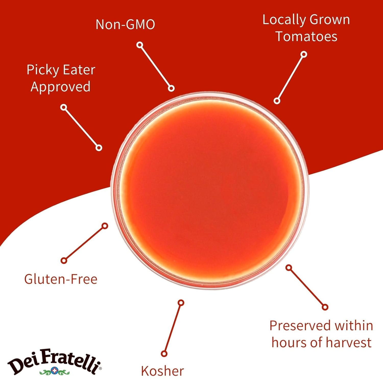 Dei Fratelli Tomato Juice, Vine Ripened Not from Concentrate, 46oz (6 pack)