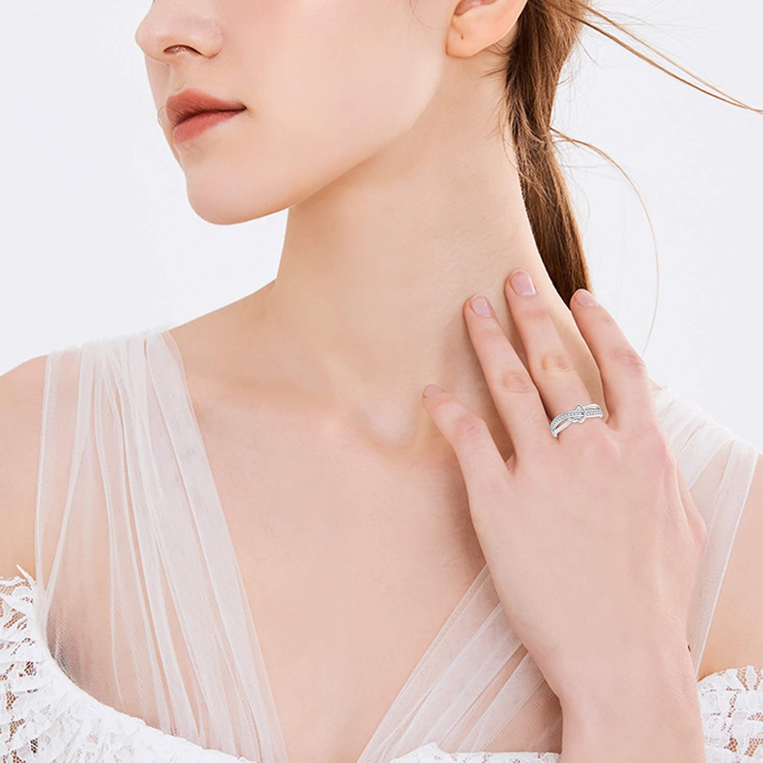starchenie Herzring 925 Sterling Silber Zirkonia Verlobungsring für Damen