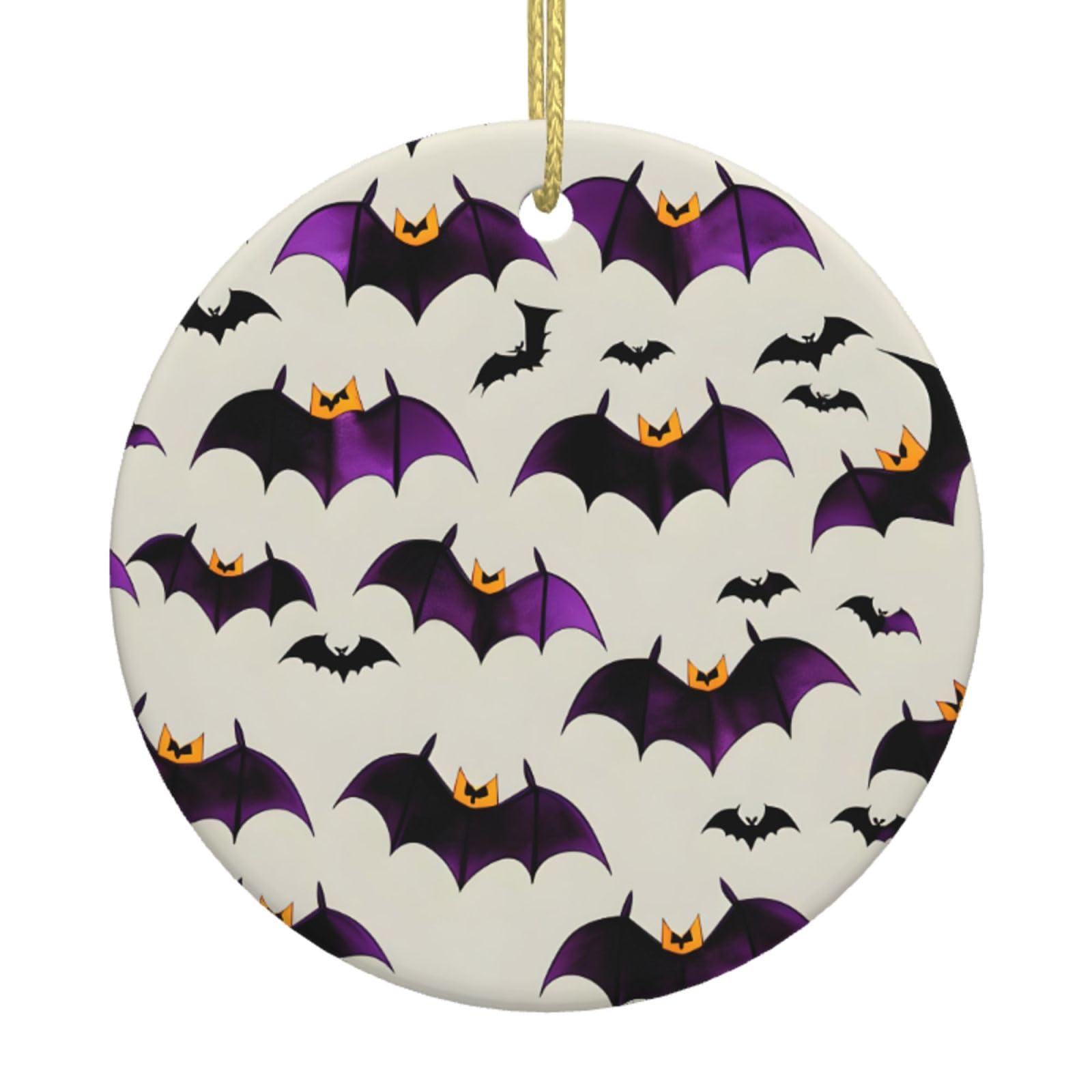 Halloween Flying Purple Bats Print Christmas Ornaments, Ceramic Hanging Ornament, Round Shape Decorations