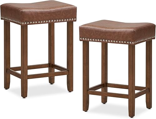 Safeplus Juego de 2 taburetes de bar, taburete vintage de madera maciza con patas de metal, taburete de bar de 24 pulgadas de altura de mostrador