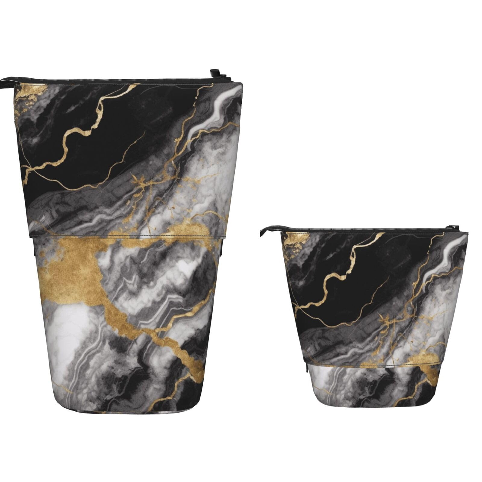 WEIHAKO Standing Pencil Case Big Capacity Telescopic Pencil Bag Black White Gold Foil Marble Pop Up Pencils Case Retractable Pencils Pouch Portable