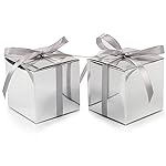 COTOPHER 100pcs Small Gift Boxes, Favor Boxes 2x2x2 inches Paper Gift Boxes with Ribbons Candy Box for Wedding Favors Baby Shower Bridal Shower Birthday Party (100 Metallic Silver)