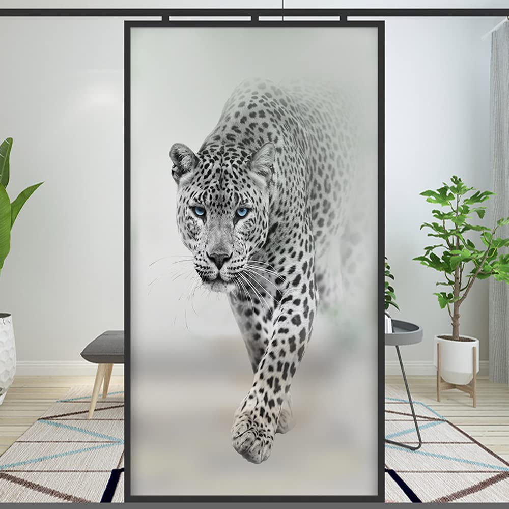 Privacy Window Film Static Cling No Glue Decorative Lion Window Treatments Window Coverings Glass Window Sticker for Home (Leopard,70x120cm WxH)