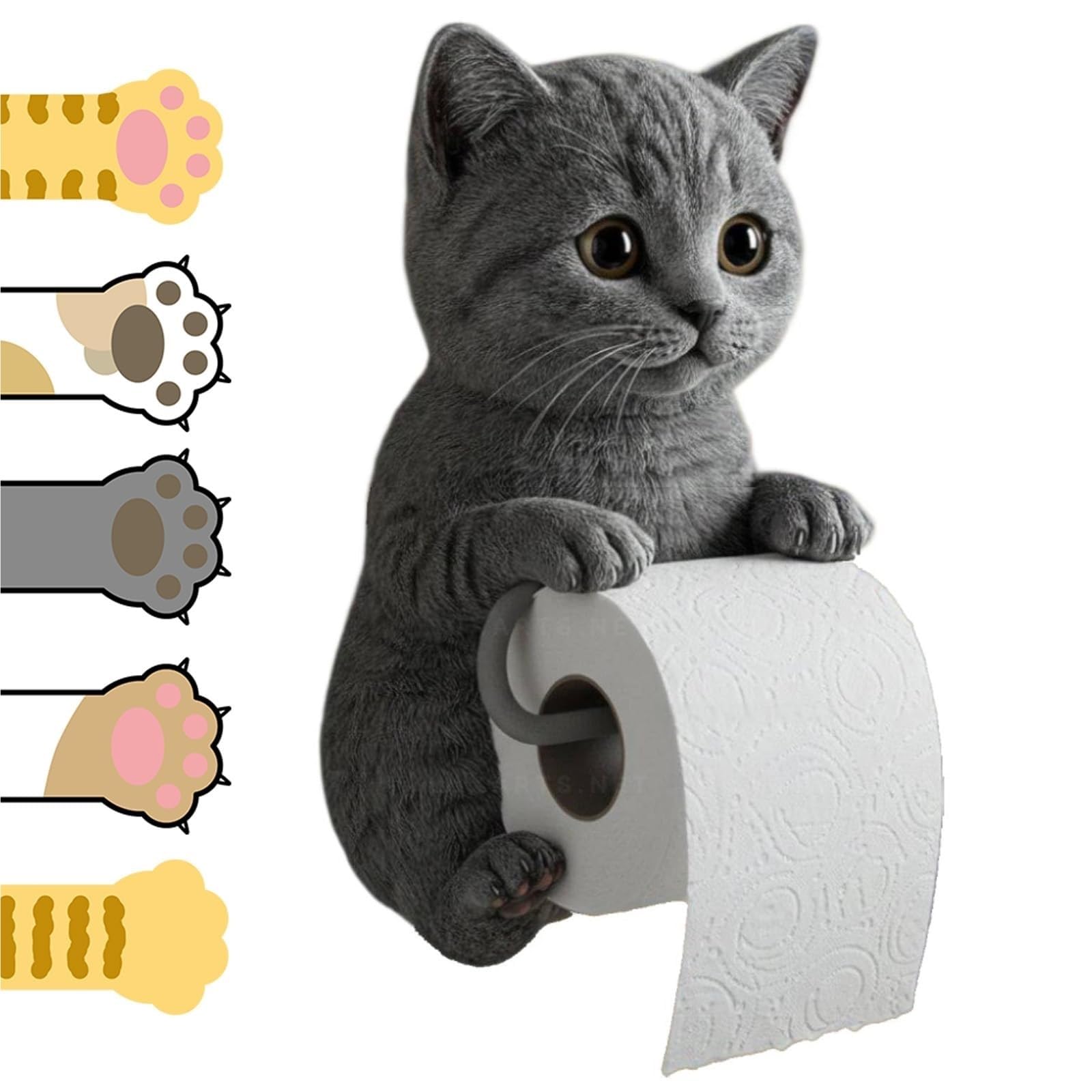 3D Cat Toilet Paper Holder, Funny Wall Mount Toilet Paper Holders, Lifelike Cats Resin Sculpture Bathroom Decor for Cats Lovers(Color5)