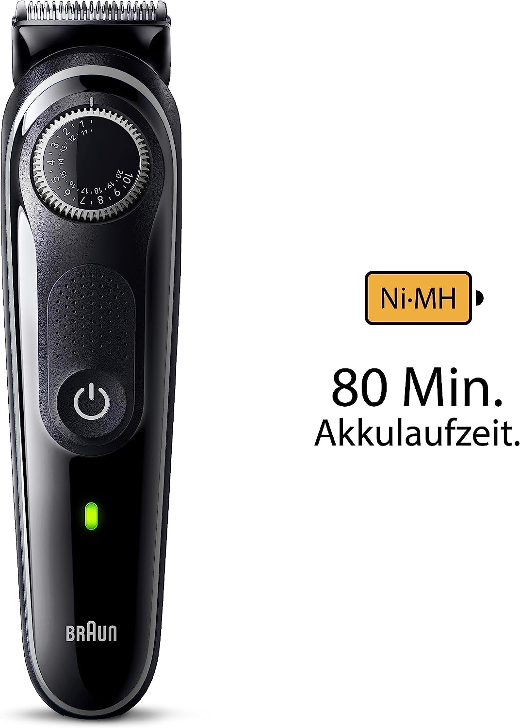 Braun Barttrimmer Series 3, Elektrischer Bartschneider Herren mit 4 Zubehörteile, Ultrascharfe ProBlade Klinge, 80 Min Akkulaufzeit, Kabelloser Bartrasierer, 40 Längen, Wasserdicht, BT3440, Schwarz