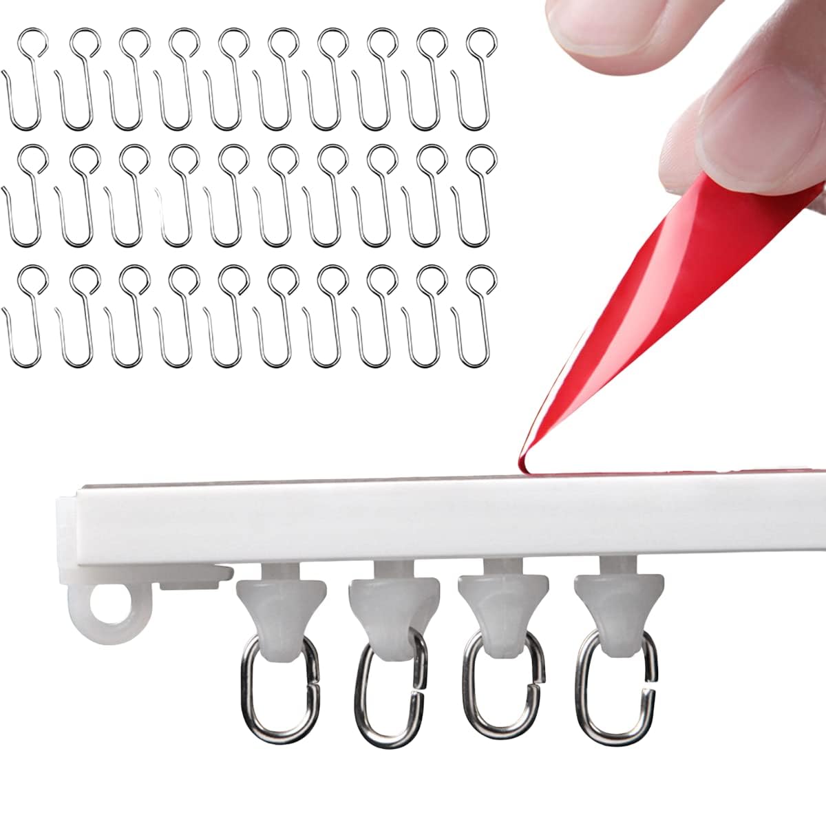 MAKINGTEC Self Adhesive Ceiling Or Wall Curtain Track No Drill Curtain Rod 3M, No Damage Curtain Track Hangers, Adhesive Curtain Rod For Windows Cabinet Closet Bathroom Shower Curtain