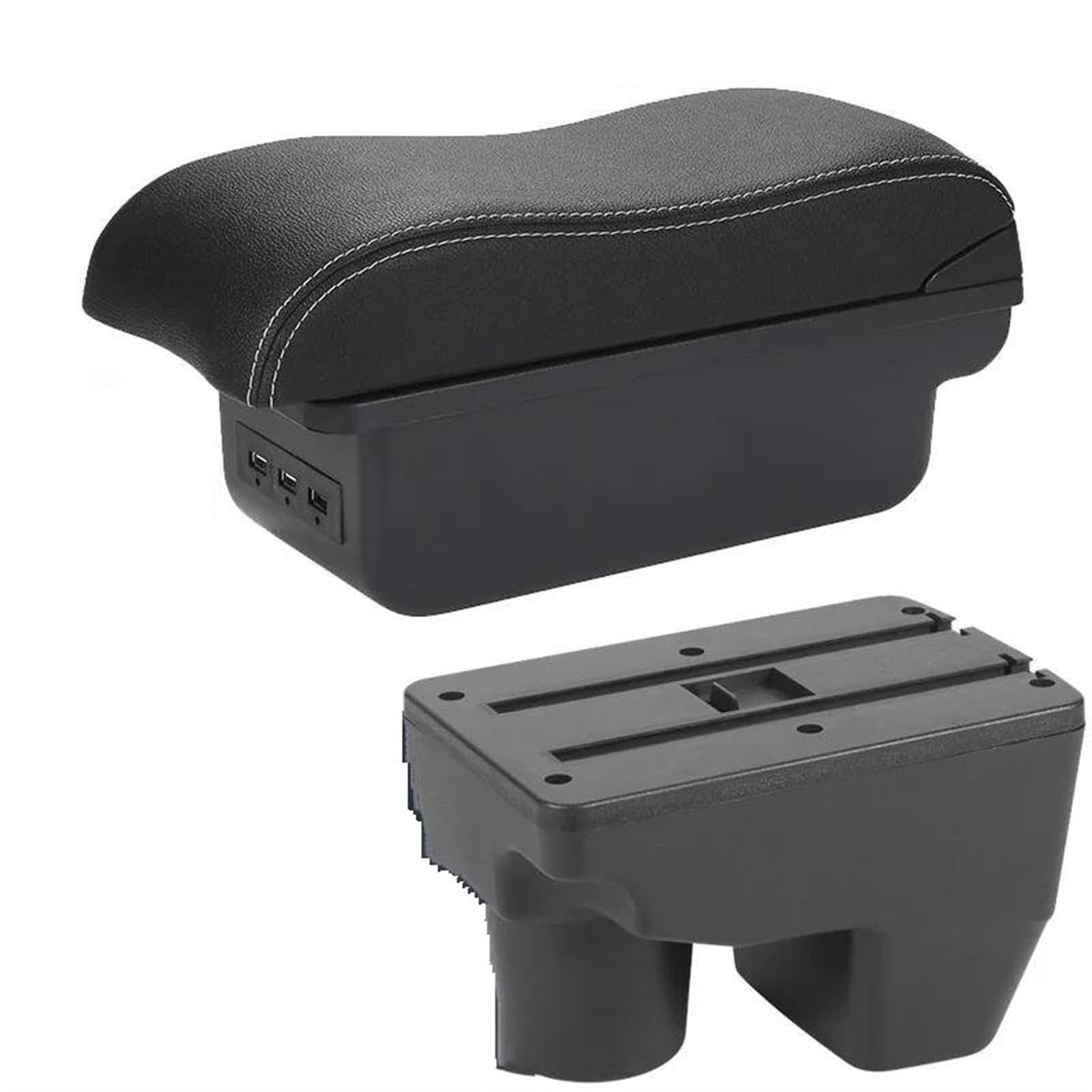 NOHEEU Car Armrest Box 2021 2022 Storage Curved Surface Leather Dedicated For Yaris For Elegant(B3 Black white 3USB)