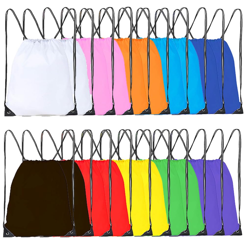 20 Pcs Drawstring Bags, Bulk Drawstring Backpack, Nylon Cinch Draw String Sport Bag, 10 Colors