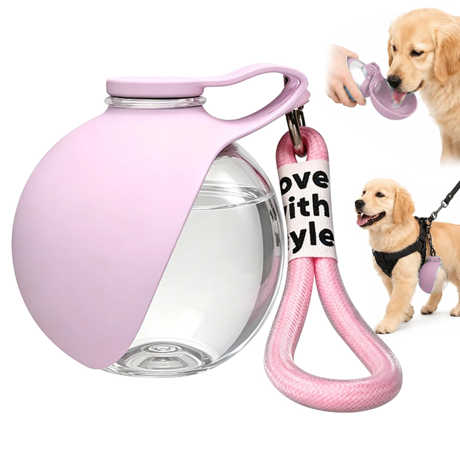 Bebedero Perro Portatil, Botella Agua Perro 285ml, 2 in1 Botella Perros Agua, para Perros con Cuenco Plegable para Llevar para Senderismo, Camping, Actividades al Aire Libre(Rosa)