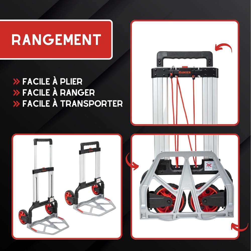 HANGER Diable Pliable en Aluminium pour déménagement et Transport de matériau – 125 kg de capacité