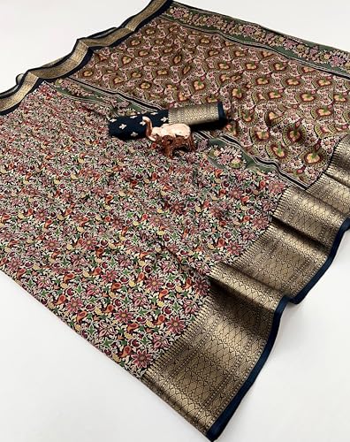 Image of Kashmiri Print Tussar Silk Saree for Women with Unstitched Blouse Piece for All Occasions