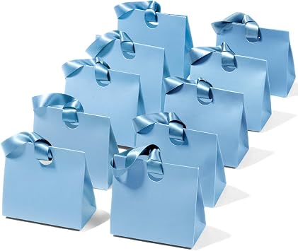 Vitalizart Paper Gift Bags With Ribbon Handles Small Blue Bulk Pack | 10 Reusable Bags Set For Gift Wrap Girls Kids Birthday Bridal Shower Party Favors Goodie Candy Christmas 7.87"x3.54"x7.09"