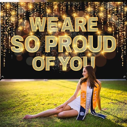 Image of Graduation Decorations 2026, We Are So Proud of You Banner - XtraLarge, 72x44 Inch | Black and Gold Congratulations Banner for 2026 | Graduation Banner | Proud of You Backdrop - KatchOn
