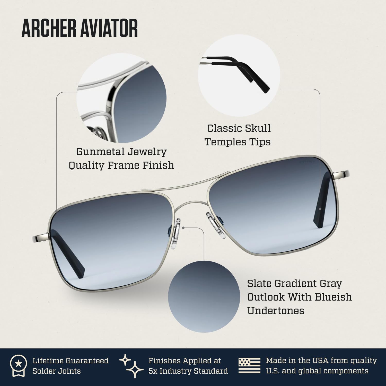 Randolph Eyewear Archer Aviator Sunglasses for Men & Women – Non-Polarized & Polarized Lenses UV Protection Sunglasses