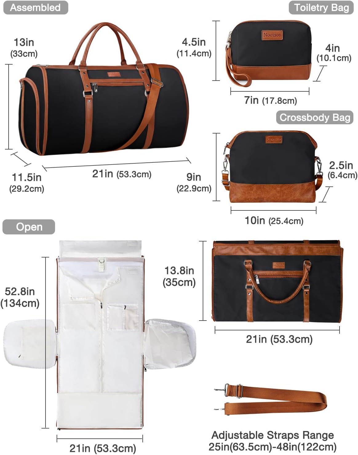 Noozion 2 in 1 Convertible Garment Duffel Bag for Women Travel, Carry On Hanging Suit Bag with Shoe Compartment, Toiletry & Crossbody Bag, Large Weekender for Business Trips image 2