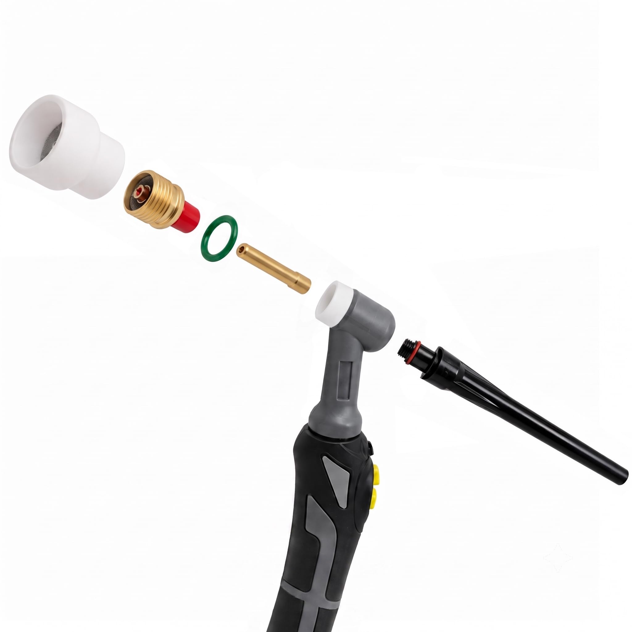 CUPSYSTEM Schweißzubehör WIG Gasdüse Set – WIG Zubehör für perfekte Gasabschirmung (DC) Bestschweissen.de – WIG Brenner Keramikdüse mit Gaslinse & Sieb (SR/WP 17 18 26) (#16 (Ø 2,4mm) 12-16 l/min)