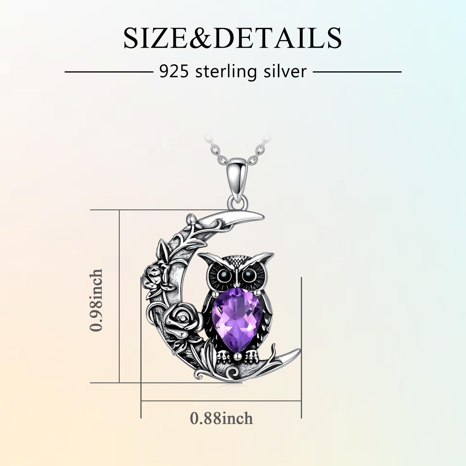 AXELUNA Amethyst Eule Halskette für Frauen 925 Sterling Silber Halbmond Eule Rose Halskette Schmuck Geschenke für Mutter Ehefrau
