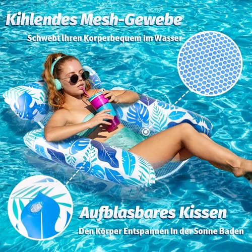 Alintor Luftmatratze Pool, 2 Stück Pool Zubehör Wasserhängematte, 4 IN 1 Luftmatratze Wasser Sitz Hängematte Erwachsene Wasserspielzeug, Wasserhängematte Mit Netz Aufblasbare Pool Spielzeug