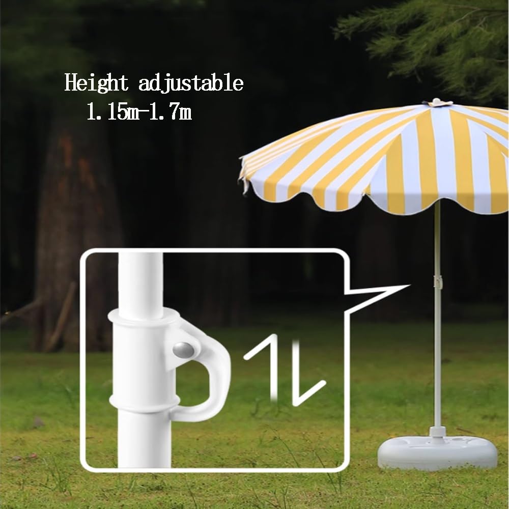 Ombrellone portatile regolabile a righe gialle, stile boho, con bordo smerlato, da 1,5 m, per esterni, spiaggia, patio, giardino, mercato, tavolo.