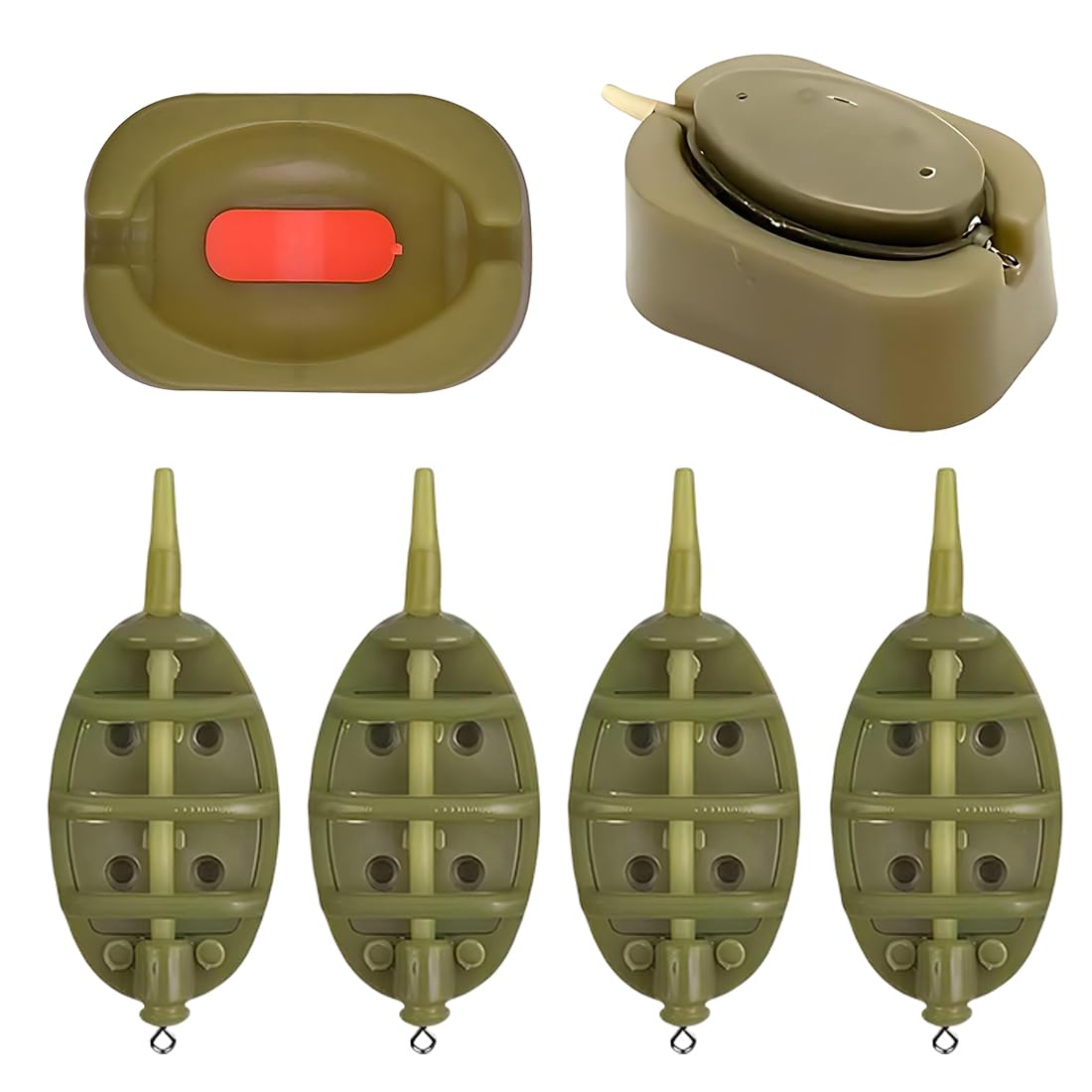 Set Di Strumenti Per Pesca Alla Carpa, 4 Pezzi Set Di Alimentatori In Linea Di Pesca, Mangiatoie Da Pesc In Linea, 15/20/25/35g, Plastica, Colore Verde