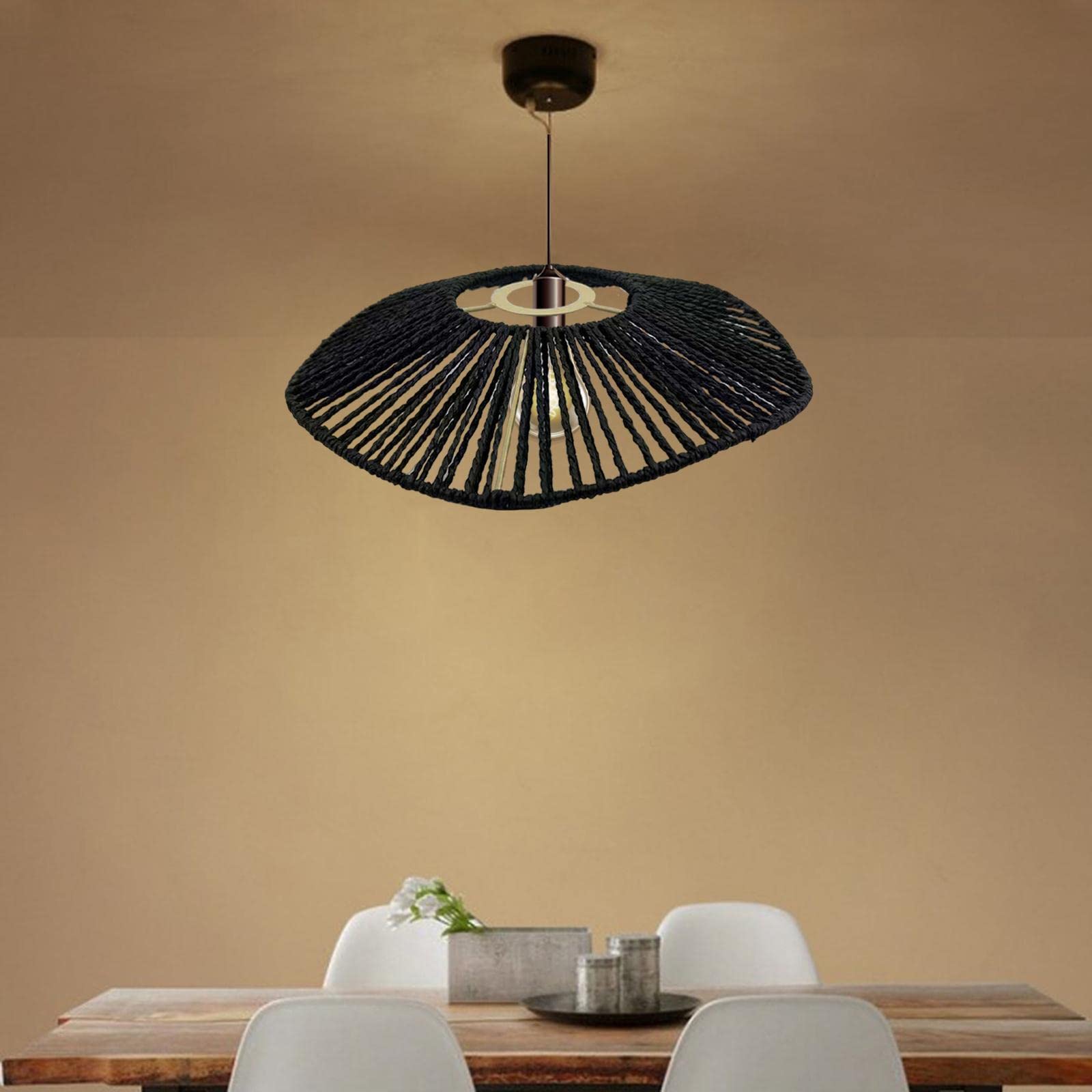 Abat-Jour en Corde tissée Abat-Jour Rustique pour Lampe de Plafond Boho Abat-Jour Suspendu pour Salon, Noir