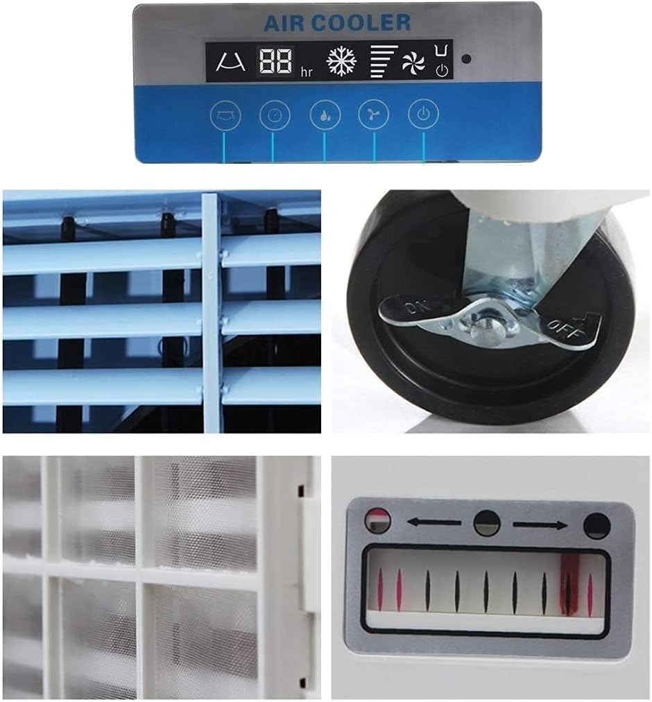 Evaporative Coolers Silent Electric Fan Portable Air Cooler Fan Mobile Household Vertical Stand Floor Misting Spray Cooling Humidifier Intelligent Cold Wind Machine with Wheel 400W 3 Speed R