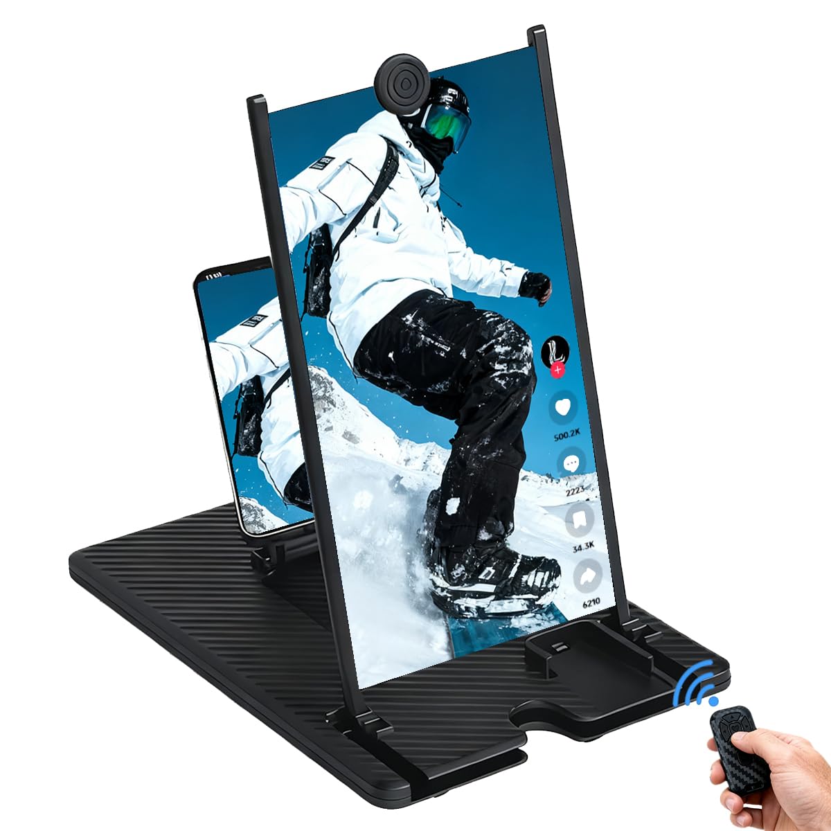 14" Screen Magnifier with Bluetooth Remote 3D HD Phone Amplifier Projector Screen for Movie Gaming Video Fits All Smartphones iPhone Samsung Foldable Portable Universal Stand Black-image-28